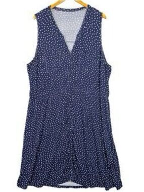 Market & Spruce Button Down Navy and White Polka Dot Sleeveless V-Neck Dress 2X